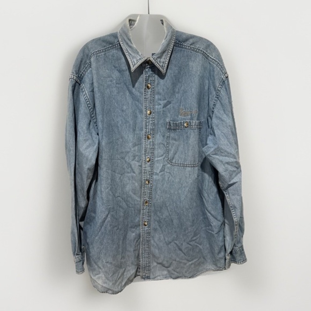 VTG Gear Southwestern Bell Telephone Denim Shirt XL Button Up Hong Kong Logo